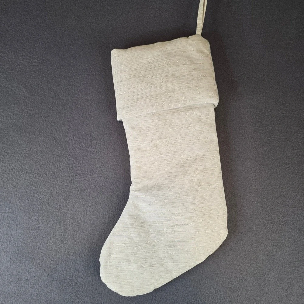 White Christmas Stocking Metallic‎ Silver Thread Woven Holiday Decor 18